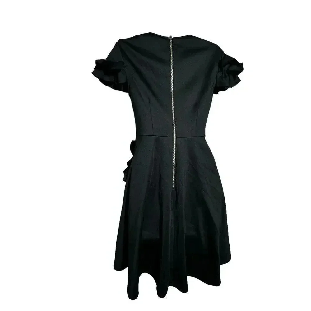 TED BAKER black LUUCIEE Neoprene Ruffle Trim skater dress size 1 US 4 NEW NWT